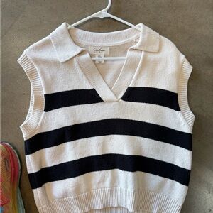 Jessica Simpson Cream and Black Striped V-Neck Sweater Vest